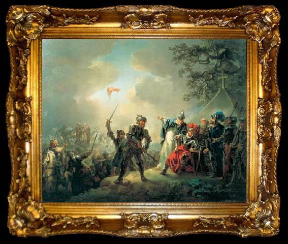 framed  Christian August Lorentzen Dannebrog falling from the sky during the Battle of Lyndanisse, June, ta009-2